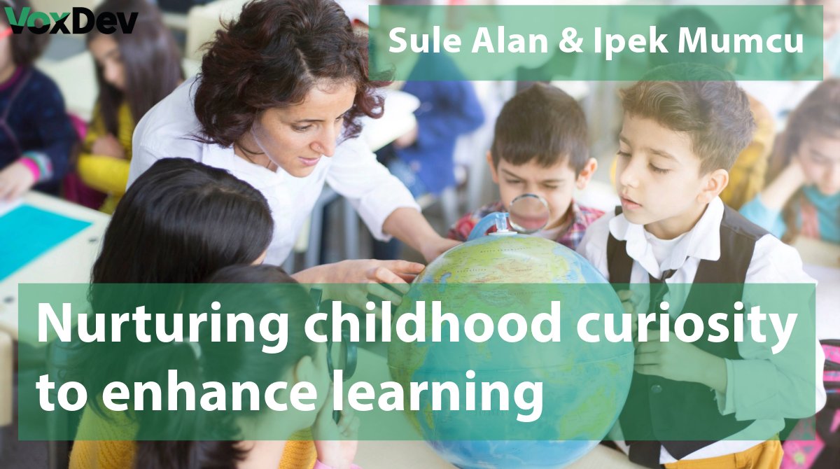 Nurturing childhood curiosity to enhance learning 🇹🇷 Last week on VoxDev, @sulealan_econ (@EUI_EU @BilkentEconDept @JPAL @cepr_org) & @MumcuIpek (@UofEBusiness) explored the effects of a pedagogical programme in Türkiye that nurtured natural curiosity: voxdev.org/topic/educatio…