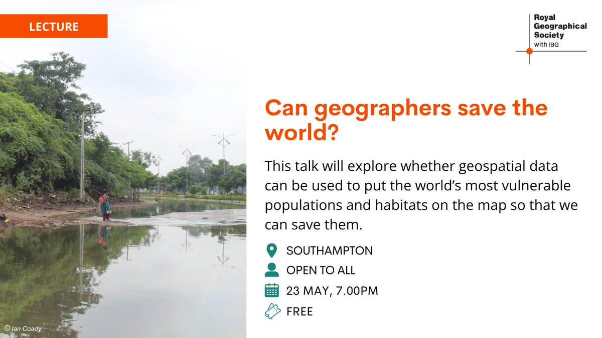 Can geographers save the world? Join us to discover what role geospatial data can play in delivering the 2030 Sustainable Development Agenda. 📍@unisouthampton, 23 May 👉 rgs.org/events/upcomin…