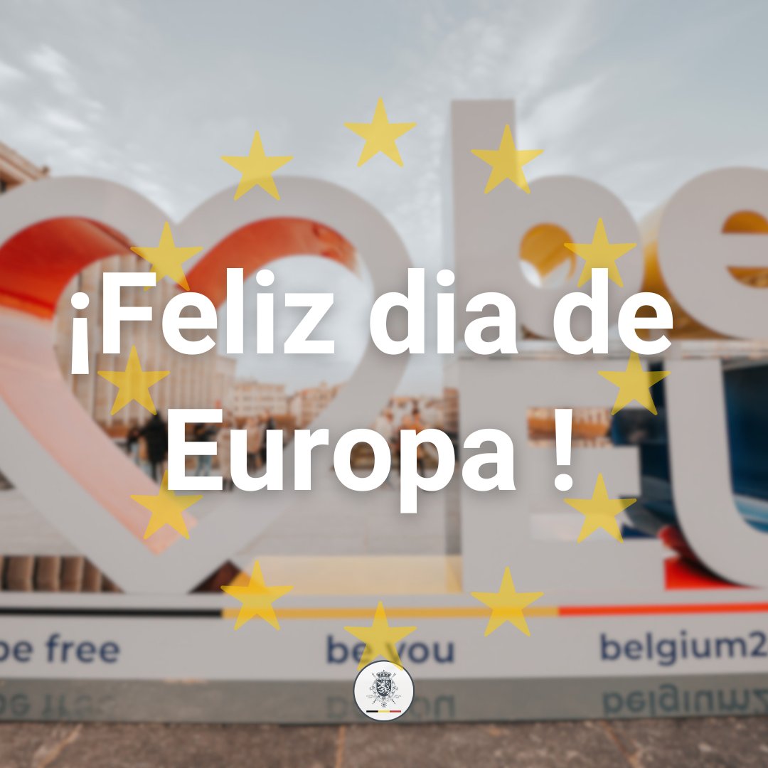 💙🇪🇺¡Hoy es el #DíaEuropa! 

¡Este año es aún más importante ya que 🇧🇪ocupa actualmente la Presidencia del Consejo de la UE @EU2024BE! 

Celebramos la paz y la unidad en 🇪🇺. La cooperación europea es la única manera de avanzar para abordar los grandes desafíos que enfrentamos