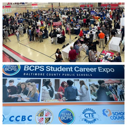 Thankful for the true collaboration among ⁦@CTE_BaltCoPS⁩ ⁦@BCPScounseling⁩ and ⁦@CCBCMD⁩ for this event. Over 1000 students, 80+ employers to share #careerpathway options…this was a great day!