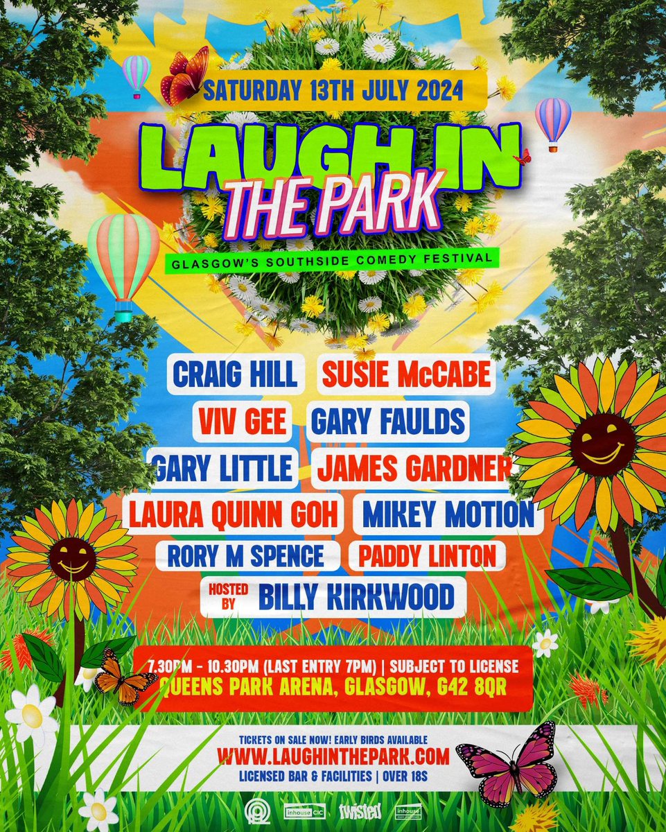 Laugh in the Park, Glasgow Southside's annual comedy festival, have announced their line up for 2024 with final tickets on sale at 10am tomorrow morning! 𝗙𝗶𝗻𝗱 𝗼𝘂𝘁 𝗺𝗼𝗿𝗲: tinyurl.com/4jjty4mp