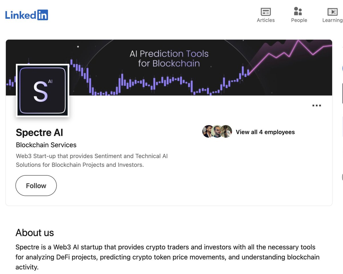 Spectre AI is now listed on Linkedin as a company/start-up. Notice anything different? linkedin.com/company/ai-spe… #spectre #ai $spect #linkedin