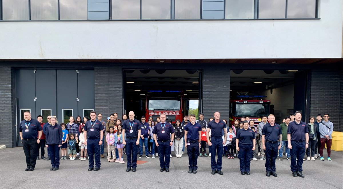 Firefighters welcomed members of #Medway Chinese Methodist Church to #Rochester station to learn about staying safe, preventing fires & life saving CPR skills. The visit was on #FirefightersMemorialDay & the group was proud to join our crews in observing a minute's silence.