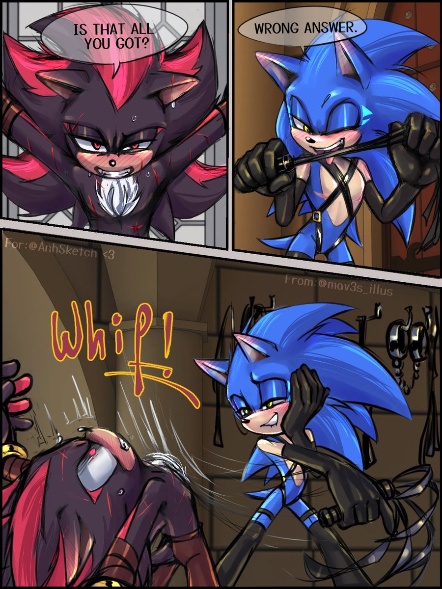 For @/AnhSketch. 
You are breathtaking 😉👉. 

🖤: Is that all you got?
💙: Wrong answer. 
*whip!*

#sonadow