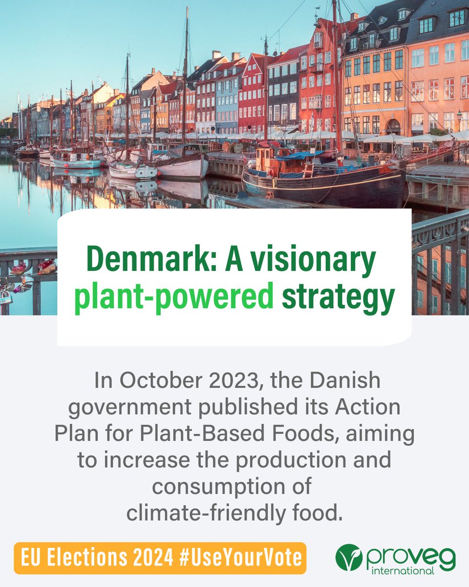 It's Europe Day! 🇪🇺 Did you know, Denmark is leading the way with their Action Plan on #PlantBasedFoods, investing 168 million euros to bolster the plant-based agri-food sector? In the #EUElections2024, vote for candidates who will help to build a more sustainable future! 🌱