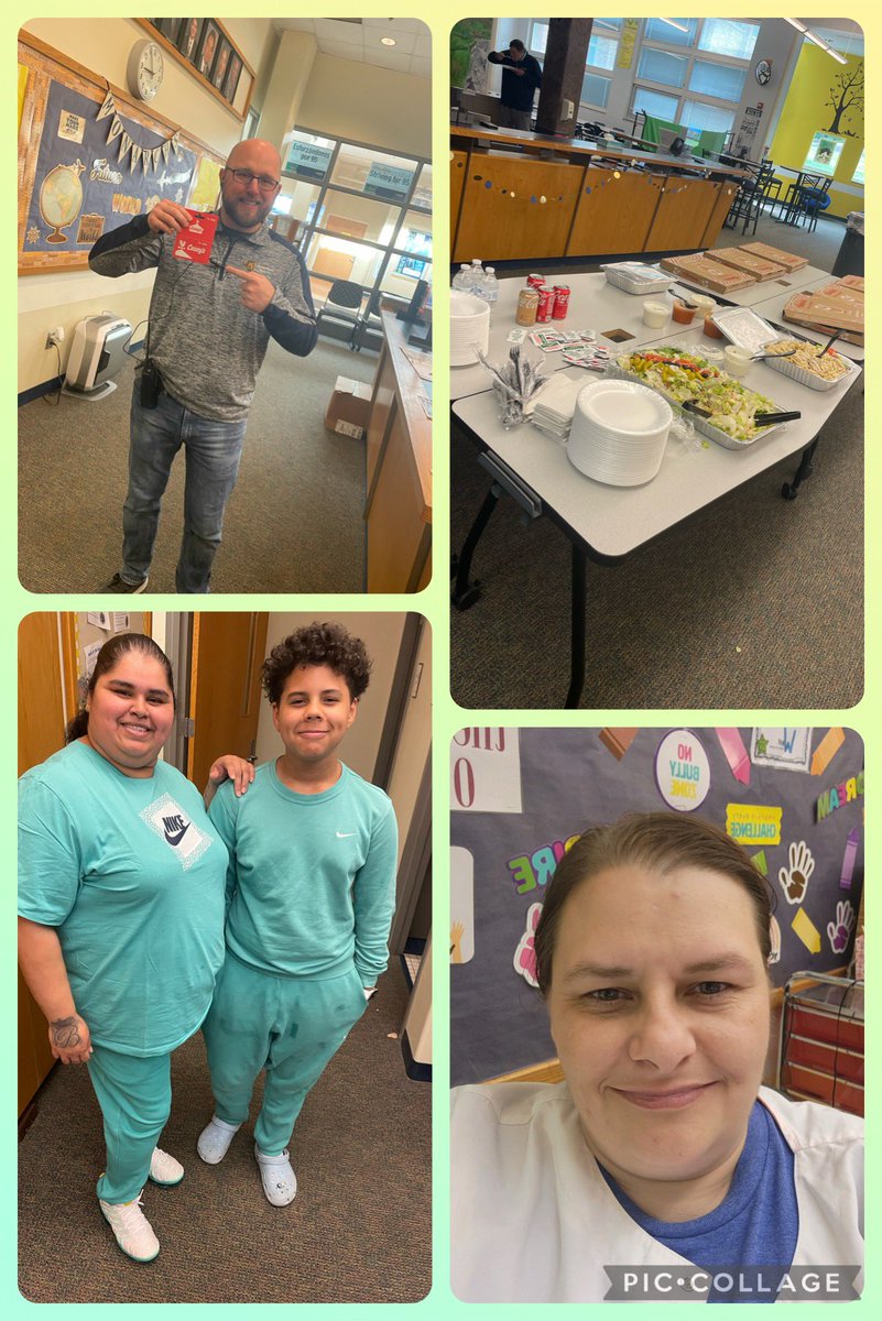 #REAL_Joy as #TAW2024 for all staff Day 3 continued. 🍕@valentinospizza for all staff from our PTO, Dr. Coffey won the staff bowling challenge, we celebrate Nurse B for #SchoolNursesDay & unexpected twinning for Ms. Bianca! #TeacherAppreciationWeek 

#OPSProud #MonarchProud 🦁