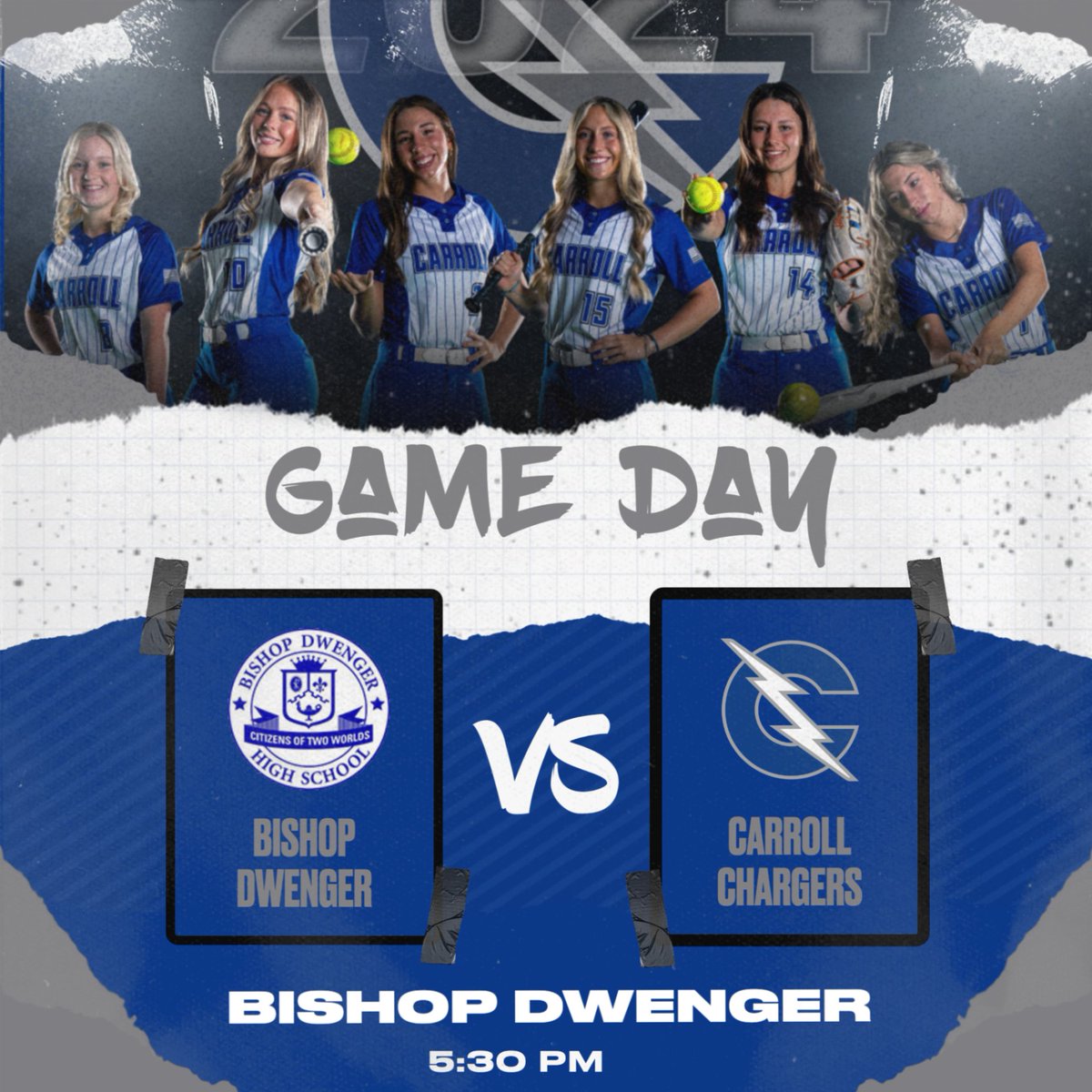 🚨GAME DAY 🚨 ⌚️: 5:30 PM 🥎 : Bishop Dwenger Saints 📍 : Bishop Dwenger 📺 : n/a Weather: 58 ☁️ #WeAreCarroll |#ChargingOnToVictory | #HereComeTheChargers | #GoChargers | #LIFT | #BEDUCKS