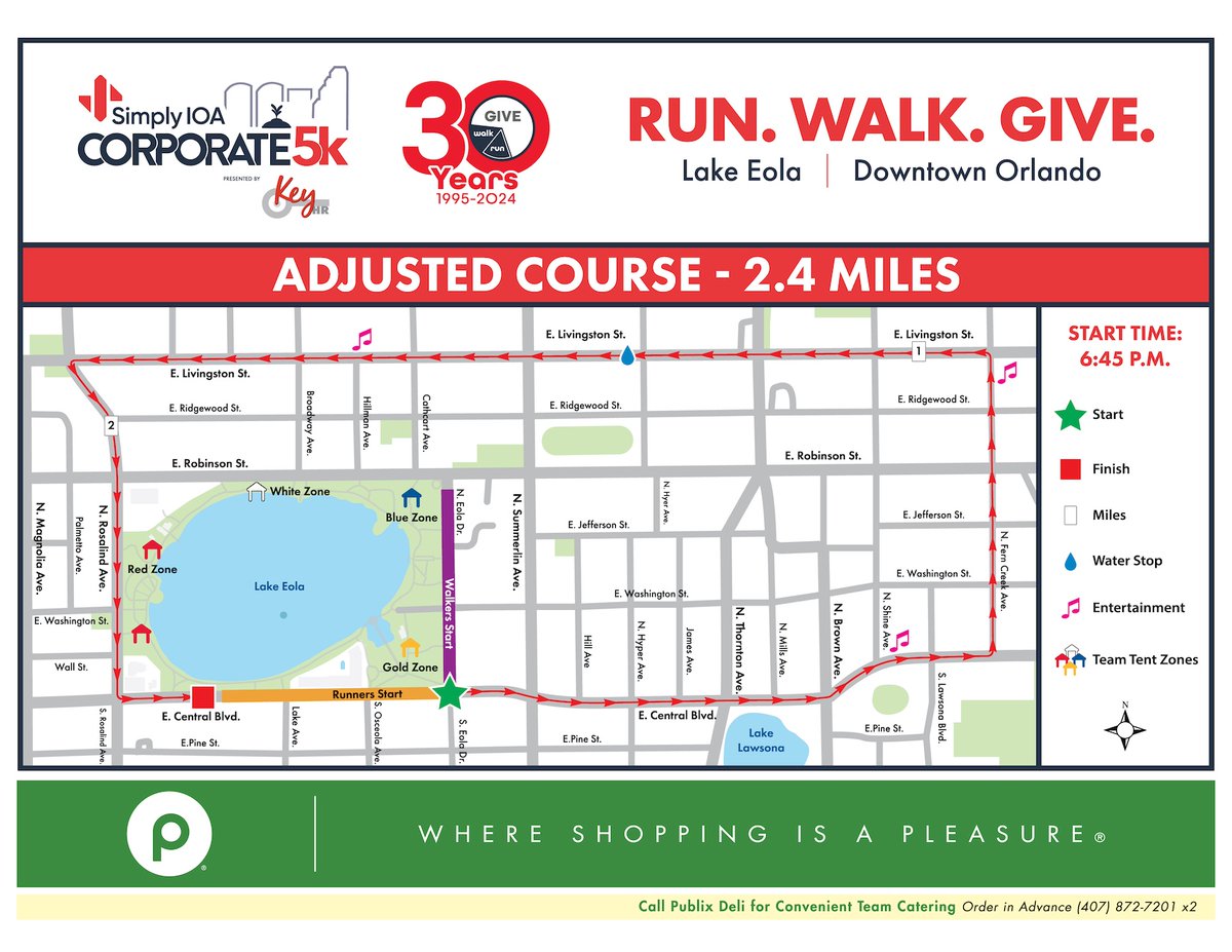 Downtown Orlando will be abuzz tonight with 12k runners & walkers in the @SimplyIOA #Corporate5k presented by @KeyHRO! 🏃‍♀️🚶The course is shortened to reduce the chance of weather related issues for the participants. @DWNTWN_ORLANDO Start: 6:45 pm Distance: 2.4 miles