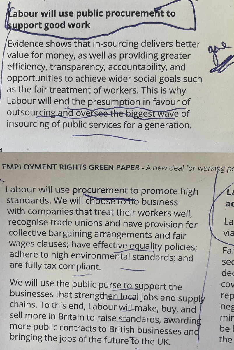 2021 New Deal said Labour Gov would only use companies with high standards on union recognition, environment and tax this passage has been dropped, to the consternation of some unions Labour says it’s still policy (as part of separate work stream) but won’t say if it’s in…