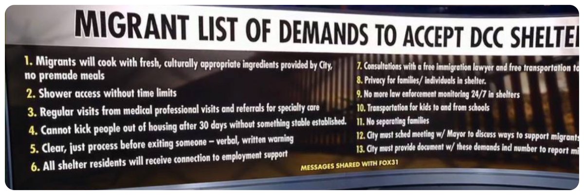 Read it and weep! Migrants now have a list of demands for shelter accommodations. They should be grateful for any accommodation provided, so will we see them protesting in the streets soon?