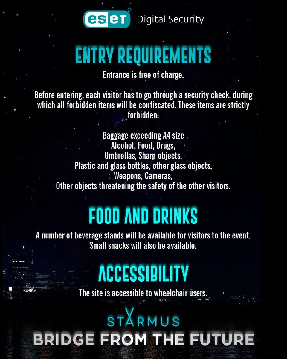 Information for visitors to my FREE ENTRY concert in Bratislava with <a href="/DrBrianMay/">Dr. Brian May</a> this Sunday vivien.sk/event/starmus-… <a href="/StarmusFestival/">Starmus</a> <a href="/ESET/">ESET</a> #bridgefromthefuture