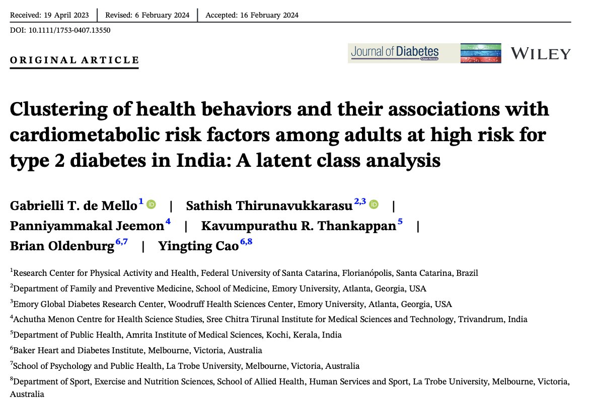 Sathish Thirunavukkarasu (@speaktosat) on Twitter photo A latent class analysis approach identified clustering of health behaviors among high-risk individuals for type 2 diabetes in an Indian population - the Kerala Diabetes Prevention Program! <a href="/EmoryFamMed/">Emory Dept of Family & Preventive Medicine</a> <a href="/EmoryMedicine/">Emory School of Medicine</a> <a href="/egdrc/">Emory Global Diabetes Research Center</a>
onlinelibrary.wiley.com/doi/epdf/10.11… A latent class analysis approach identified clustering of health behaviors among high-risk individuals for type 2 diabetes in an Indian population - the Kerala Diabetes Prevention Program! <a href="/EmoryFamMed/">Emory Dept of Family & Preventive Medicine</a> <a href="/EmoryMedicine/">Emory School of Medicine</a> <a href="/egdrc/">Emory Global Diabetes Research Center</a>
onlinelibrary.wiley.com/doi/epdf/10.11…