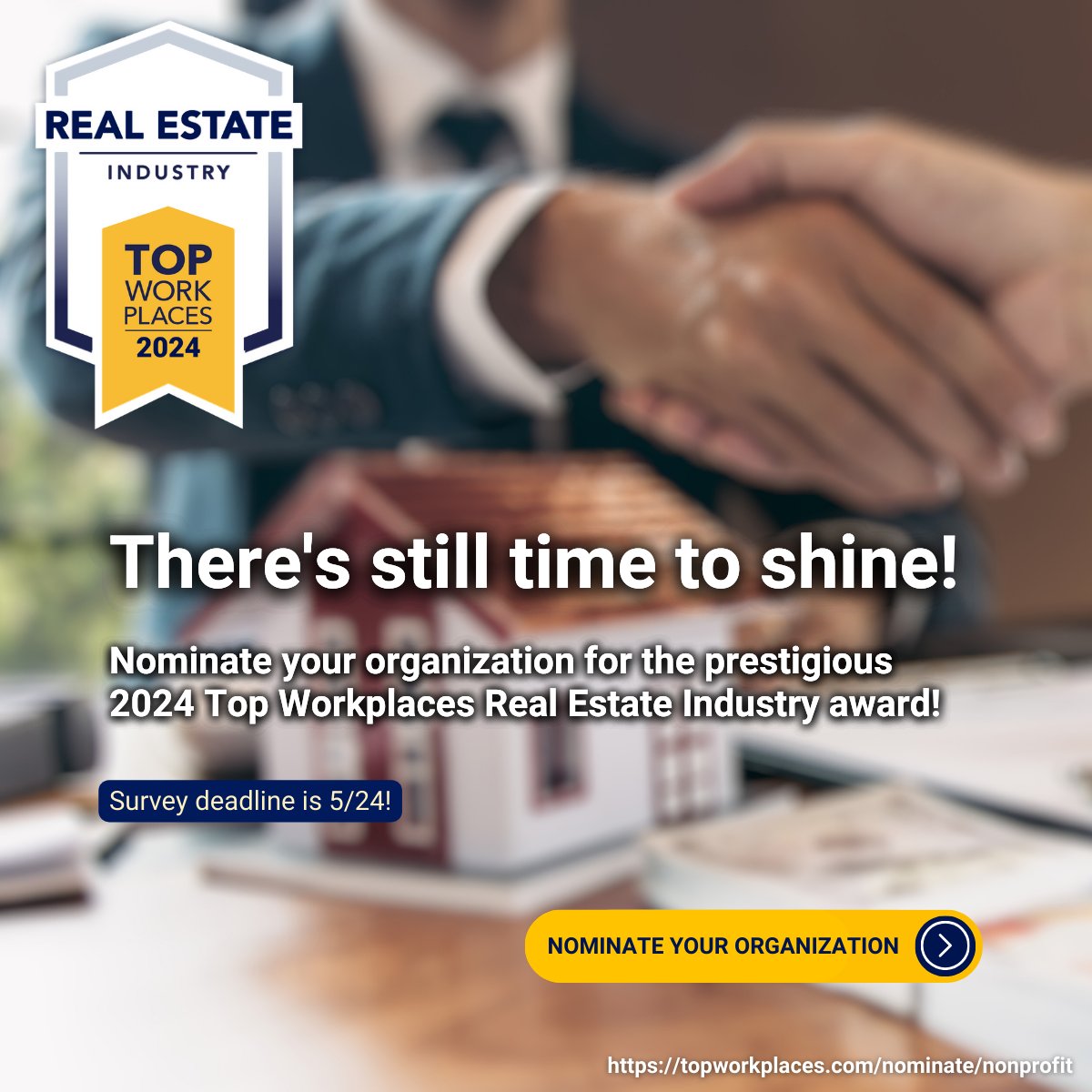 Calling all Real Estate leaders! 🏠 It's time to shine a spotlight on what sets your organization apart. 🌟 Nominate your company now for a chance to be recognized as a top employer in the Real Estate sector! 🏆 Don't miss out – nominate by 5/24! topworkplaces.com/nominate/real-…