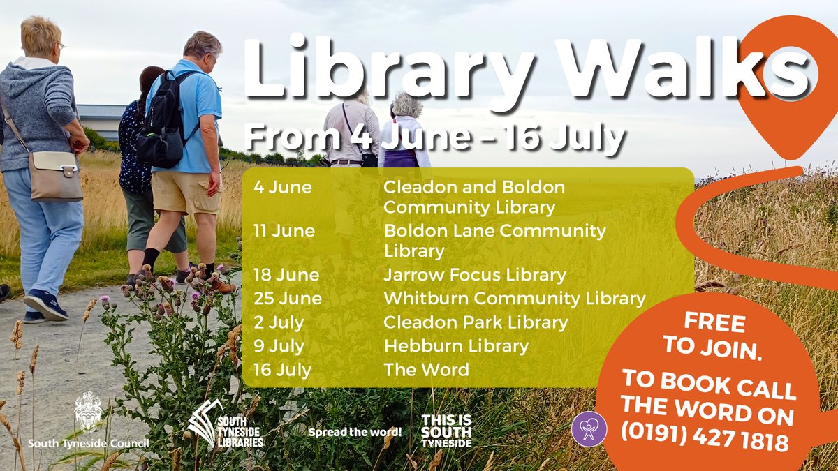 Get active with your local library and join a series of free guided walks. Each guided walk will start from a different library and runs 10 – 11am 🚶 Suitable for all to join. To book your place, call The Word on (0191) 427 1818