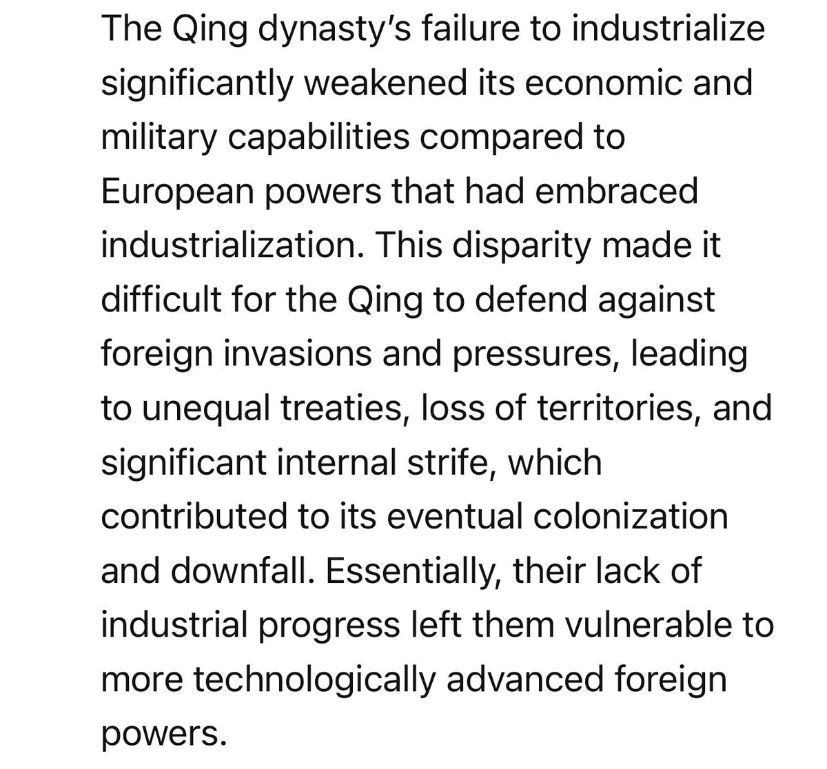 You can't ignore it Historically countries and regions that end up technologically behind get conquered by enemies See the effects of NOT industrializing during Qing dynasty while Europe did, they ended up conquered by European powers for almost 100 years (1840s-1940s roughly),…