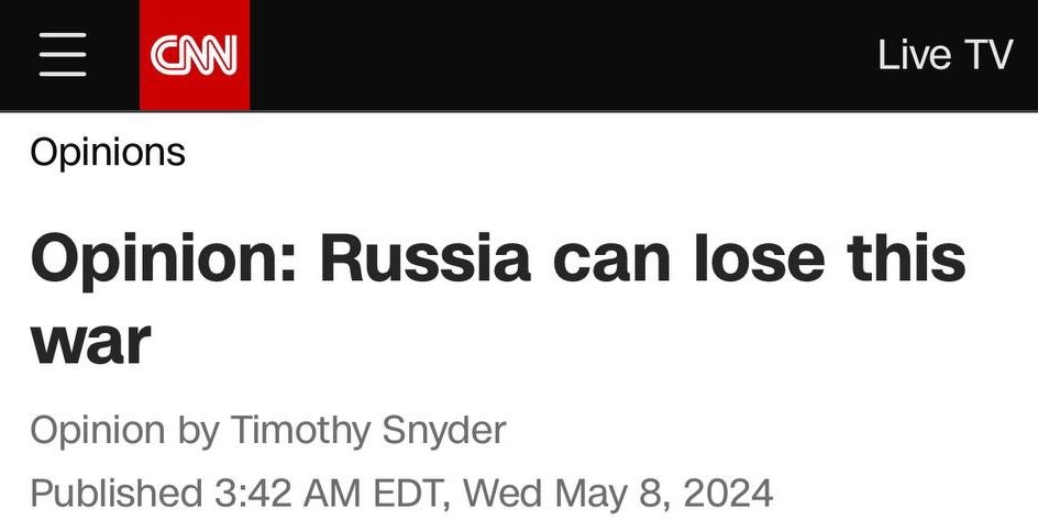 Тімоті Снайдер базує на CNN, що для цивілізації буде краще, якщо рашка програє цю війну. В разі поразки там відбудуться позитивні зміни, яких без війни очікувати не варто.