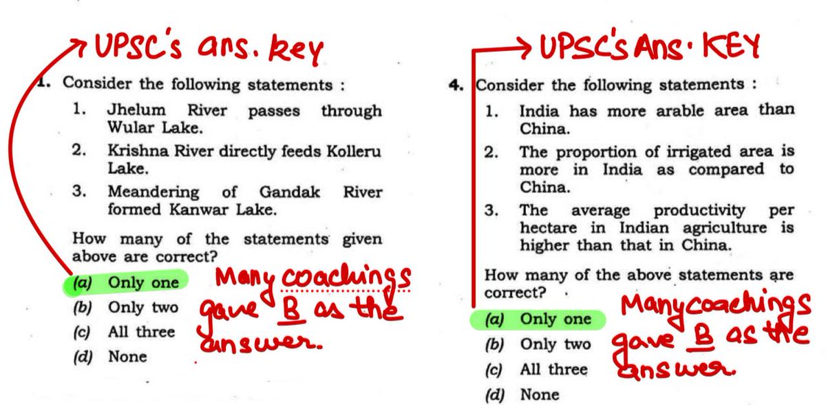 Dekh rha hai Binod?

MISMATCH ALERT‼️

#upsc2023 answer key vs. coaching's answer key: