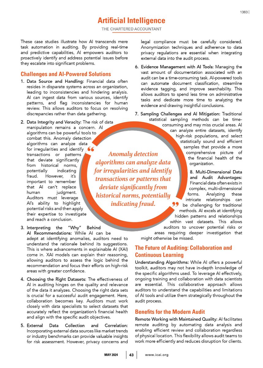 AIinICAI's tweet photo. Explore "The Rise of the Machines: How AI Revolutionizes Auditing" in The Chartered Accountant. Discover how AI enhances auditing with insights from CA. Peeyush Sharma!(2/2)
Read here: https://t.co/QKQGpx3KNc
#AIinAuditing #CharteredAccountants #AIinICAI https://t.co/DyG8o2qbAG