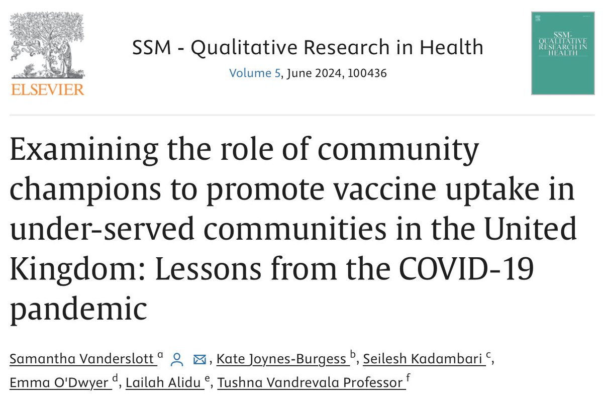 🚨New paper on health community champions!🚨 We examined the role of champions promoting vaccine uptake among underserved communities in the UK during the COVID-19 pandemic. The paper stems from my wider PhD thesis project (1/4)