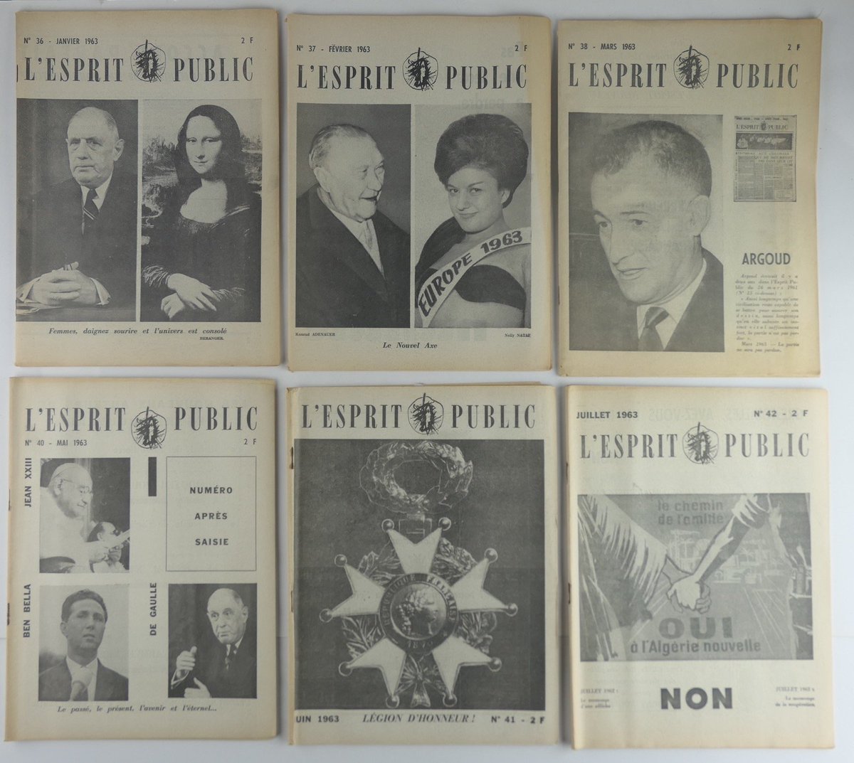 1/2 - L'ESPRIT PUBLIC (1960-1966)
Revue fondée par des intellectuels de droite et nationalistes: Jules Monnerot, Jacques Laurent, Philippe Héduy, Jean Brune, Raoul Girardet, André Brissaud, Roland Laudenbach, Philippe Marçais et Étienne Malnoux. 
abebooks.fr/REVUE-LEsprit-…