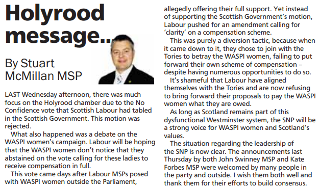 📰 Here's my column from yesterday's @greenocktele covering Labour MSPs failing to vote for WASPI women to receive compensation in full last week.