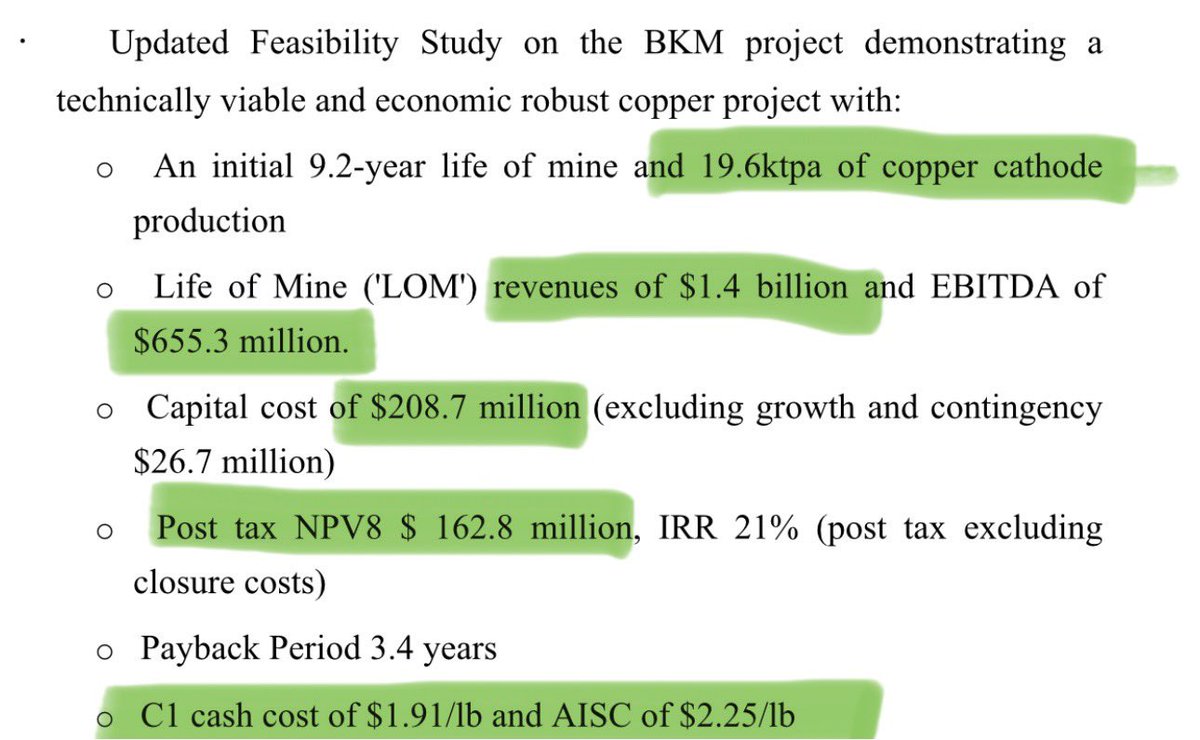 #ARS considering this is just one of many KSK deposits the numbers are exceptional for a company with a market cap of below £25m. Let’s also remember Copper price will be much higher than what was used in the NPV calcs