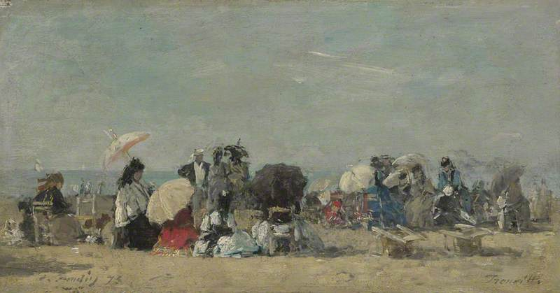 The #OnlineArtExchange this week is a celebration of 200 years of @NationalGallery 🥳 So we're off to the seaside with this 'Beach Scene, Trouville 1873' by Eugène Louis Boudin Last year we had on loan last year as part of our Light & Soul exhibition cooper-gallery.com/light_and_soul