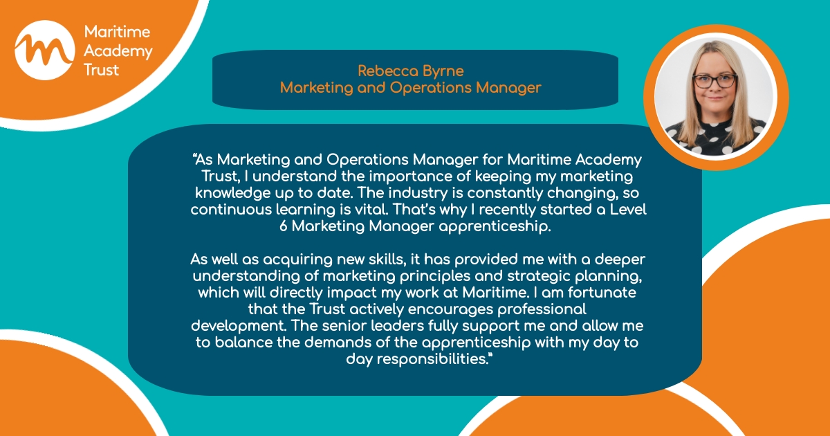 Continued learning and development is a consistent focus at @MaritimeMAT and we're proud of the apprenticeships we offer individuals as they progress through their careers. This #LAWWeek, we hear from our Marketing and Operations Manager, Rebecca Byrne...

#MaritimeAcademyTrust