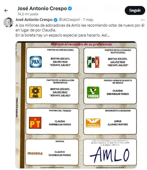 El abiertamente prianista @JACrespo1 desesperado porque su candidata no cuaja, sugiere tramposamente un engaño abiertamente antidemocrático 👇👇👇