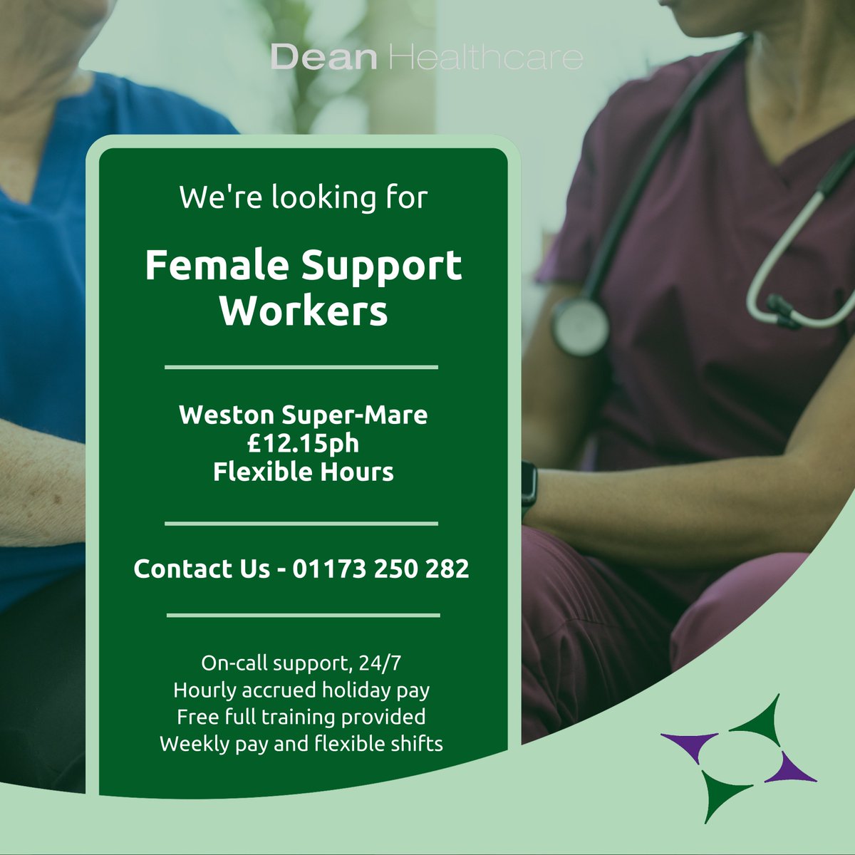 We're looking for Female Support Workers in Weston-Super-Mare. If you have at least 6 months of UK care experience in a similar environment, we'd love to hear from you!

Contact our friendly team today on 01173 250 282

#supportwork #supportworker #healthcare #healthcareheroes