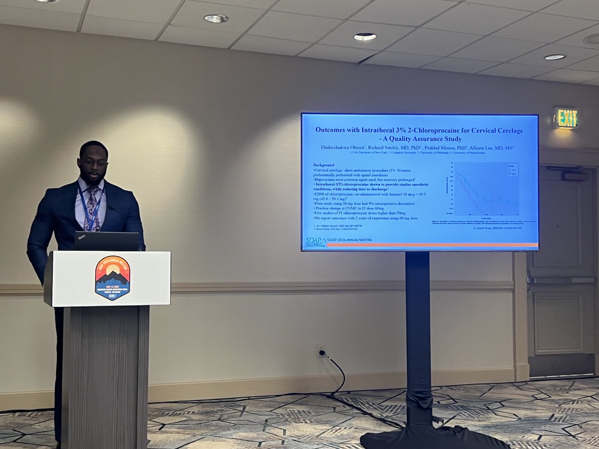 So proud of ⁦@CUNYMed⁩ MS2 Ebube Obiora’s excellent presentation of ⁦@CUMCAnesthesia⁩ #NIH T35 #OBAnes summer research project investigating outcomes with intrathecal #chloroprocaine for cervical cerclage