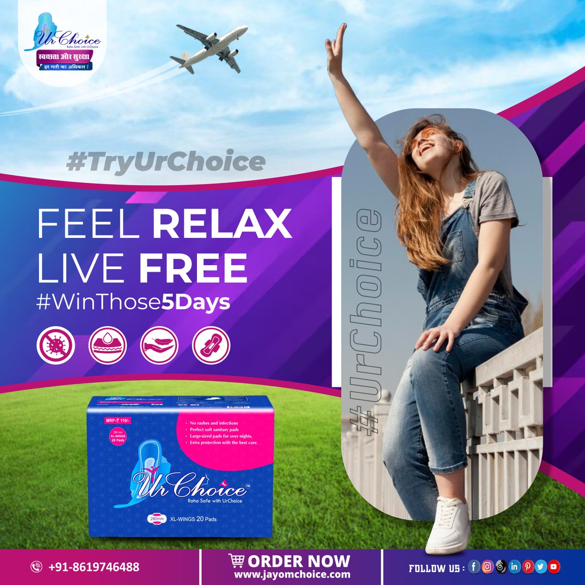 Feel relaxed, live free! Experience ultimate comfort and freedom with Ur Choice. Embrace every moment, every day of the month.
Order Now : jayomchoice.com
#StayPrepared #urchoice #PeriodProtection #leakagefree #comfort #Absorption #WomenEmpowerment #Period #SanitaryPads