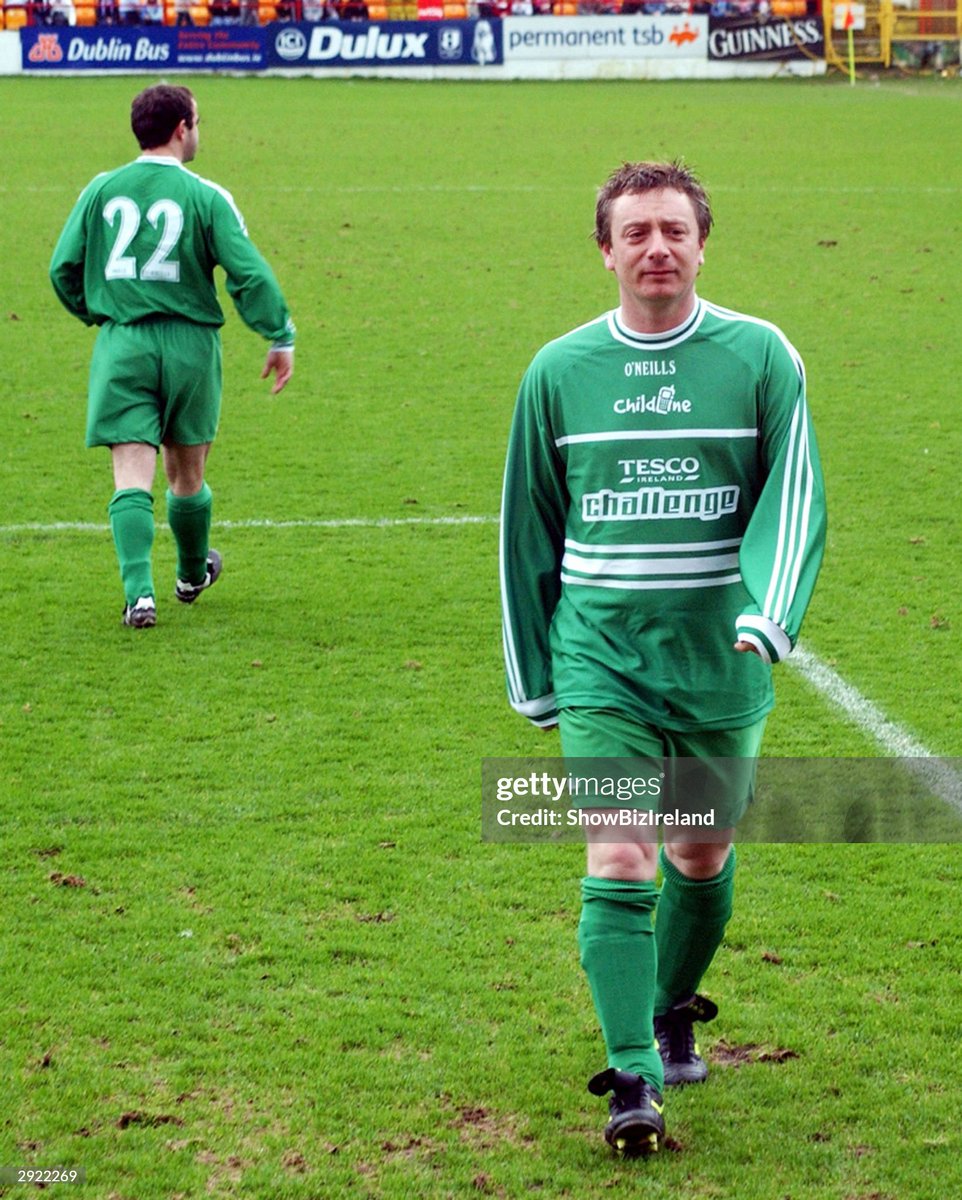 Michael Le Vell and Sean Wilson participate during a charity football match between Keith Duffy Allstars and SKY ONE's Dream Team in aid of Childline at Tolka Park in Dublin. The final score was Dream Team 5 Keith Duffy Allstars 4 (2004)
