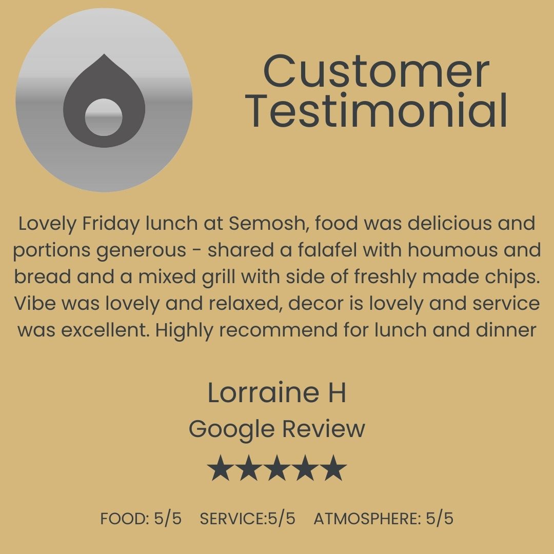 A huge thank you to our lovely customers for their wonderful reviews🧿
Your kind words are so appreciated, It truly helps getting a small family restaurant like ours on the map🧿
Thank you so very much
Dee, Suley and The Semosh Team🧿
#semoshpettswood
#customerlove
#thankyou