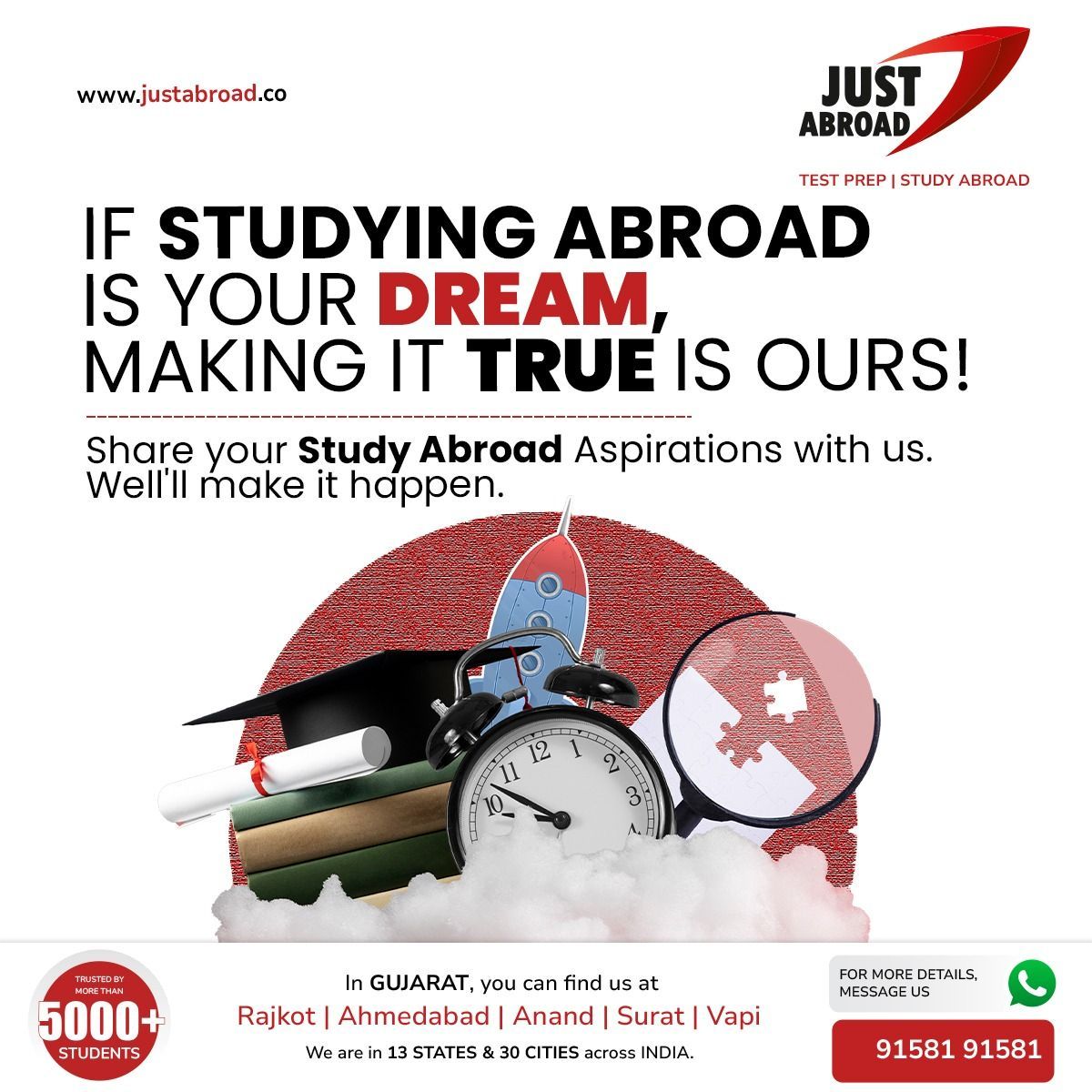 🌟 Dreaming of studying abroad? Let us help make it a reality! 🌍 From application to arrival, we're here to guide you every step of the way. Your dream is our mission. 

#JustAbroad #StudyAbroadDreams #GlobalEducation #DreamBig #MakeItHappen #EducationGoals