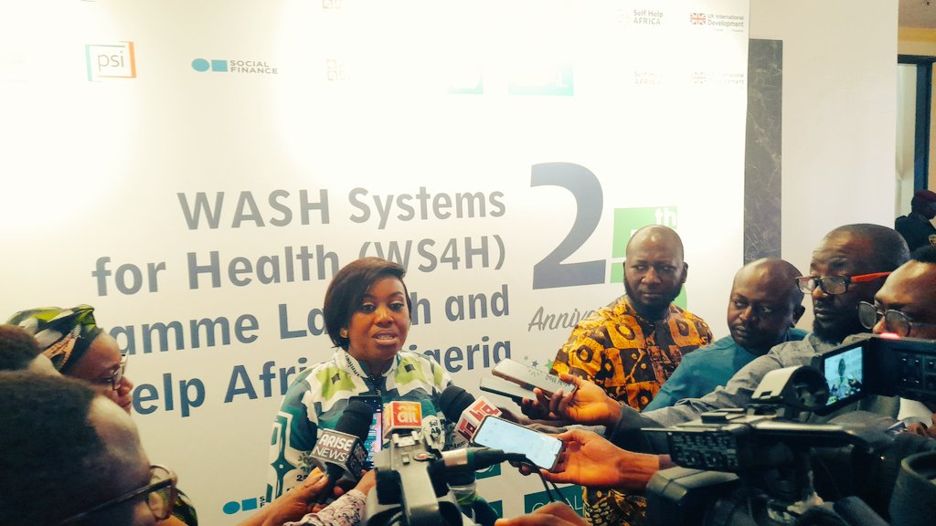 Joy Aderele Country Dir. @selfhelpafrica responding to members of the Press at the ongoing @selfhelpafrica WS4H program launch & 25th anniversary. #SHANaijaAt25 #25YearsofImpact #WASH #SDGRadio #SDGRadioNG #BeTheFuture