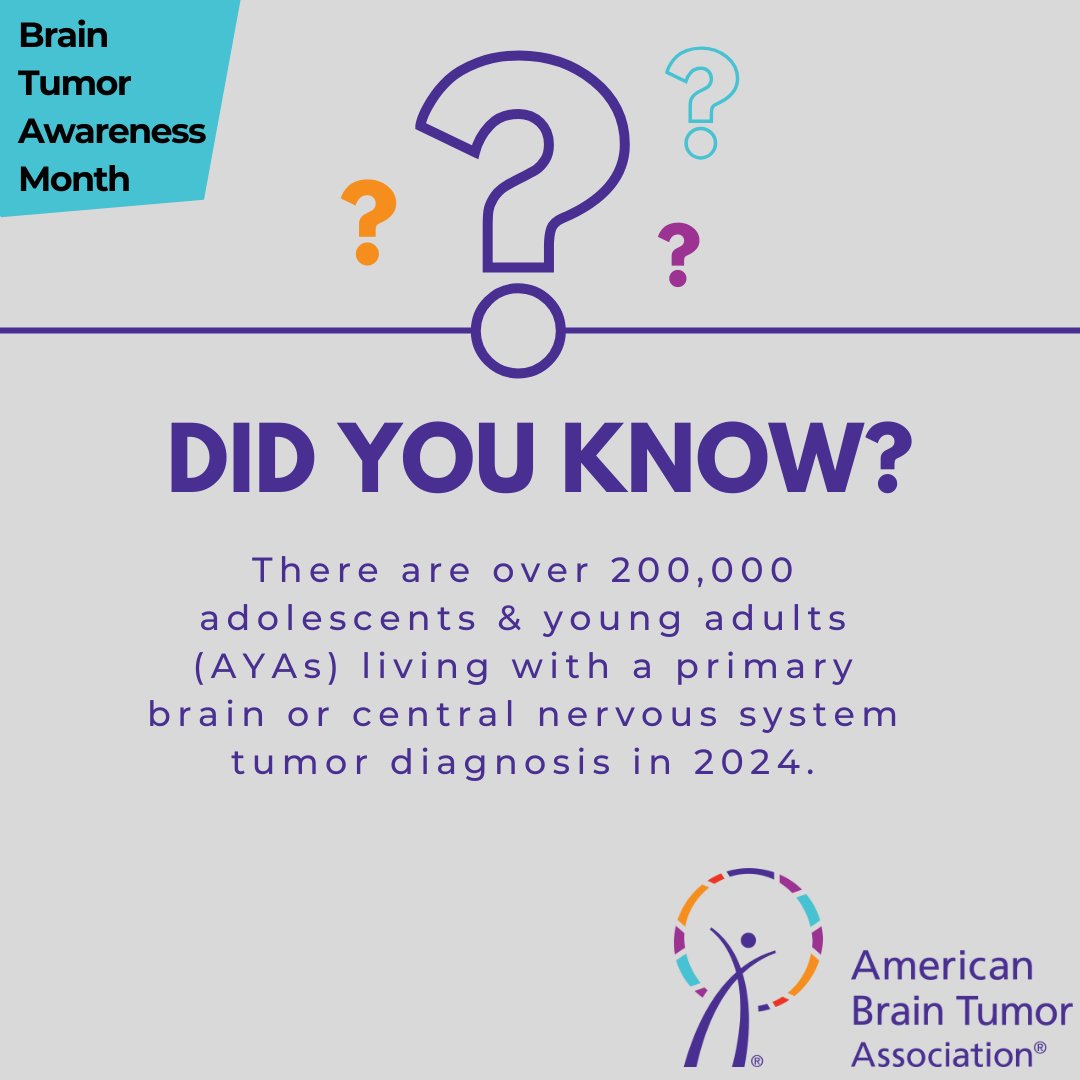 Being diagnosed with a brain tumor as an adolescent or young adult (AYA) can be an incredibly isolating experience, but the ABTA is here to help you navigate this difficult journey. 

Learn more about how brain tumors affect AYAs by visiting bit.ly/ABTA_AYA_FactS…