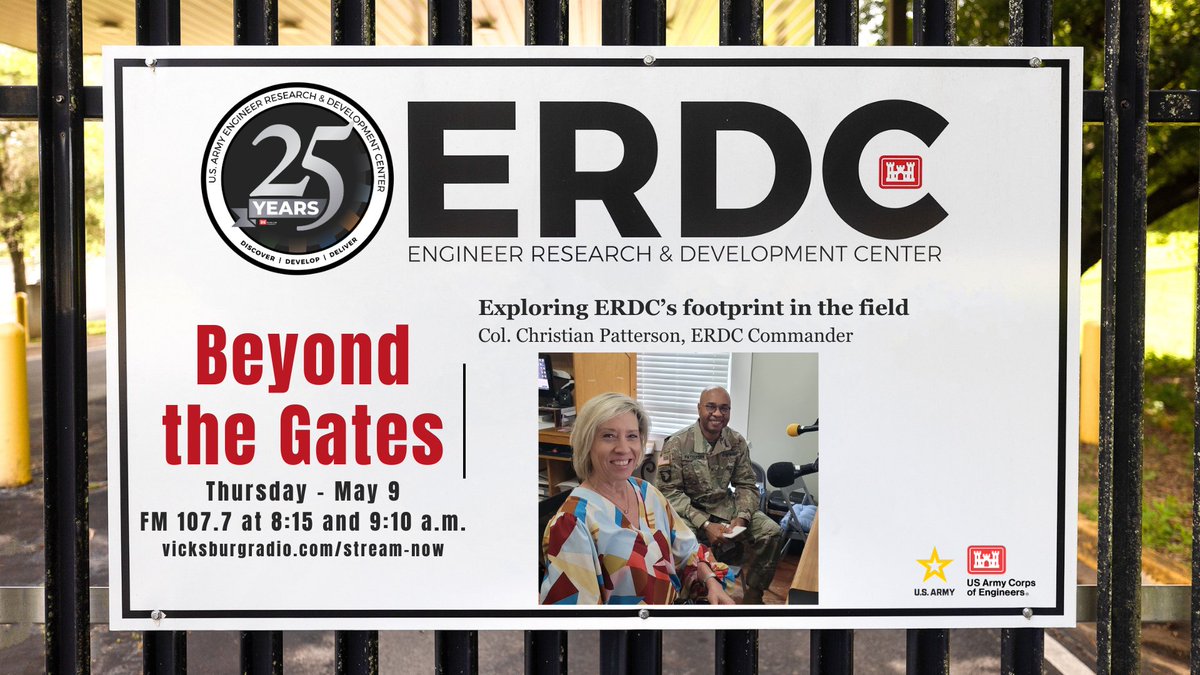 Did you miss ERDC Commander Col. Christian Patterson’s interview on Beyond the Gates? No worries! It will air again this morning at 8:15 am and 9:10 am. Tune in to 107.7 or online at vicksburgradio.com/stream-now/.