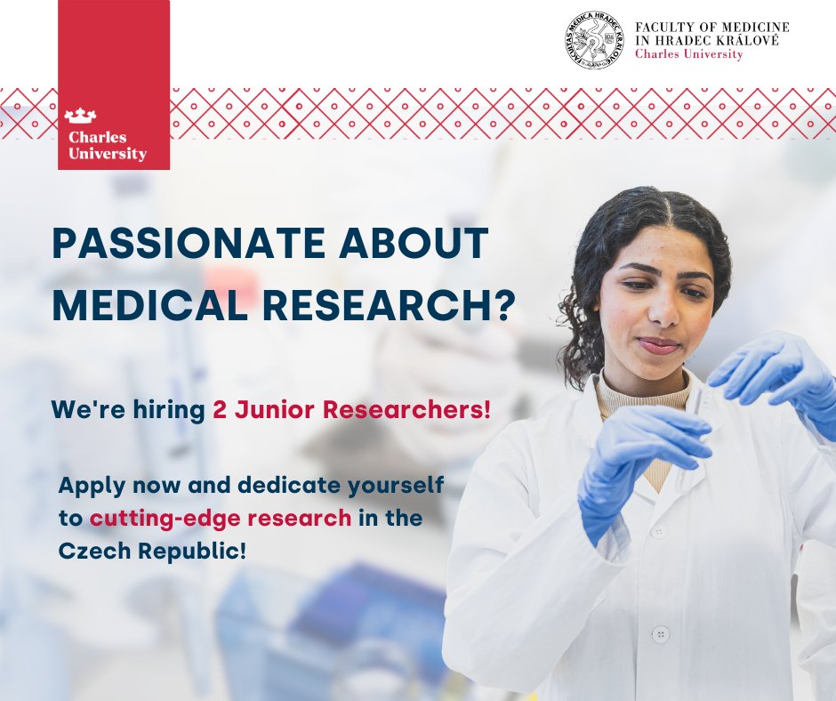 🔬🧪Hledáte uplatnění ve vědě? Přijímáme juniorské výzkumné pracovníky na dvě zajímavé pozice v naší výzkumné skupině CardioTox In Vivo @lfhk_unikarlova @UniKarlova! ℹ️ Více informací: lfhk.cuni.cz/Verejnost-a-me… #Research #Science #Career #Postdoc #ResearchJobs