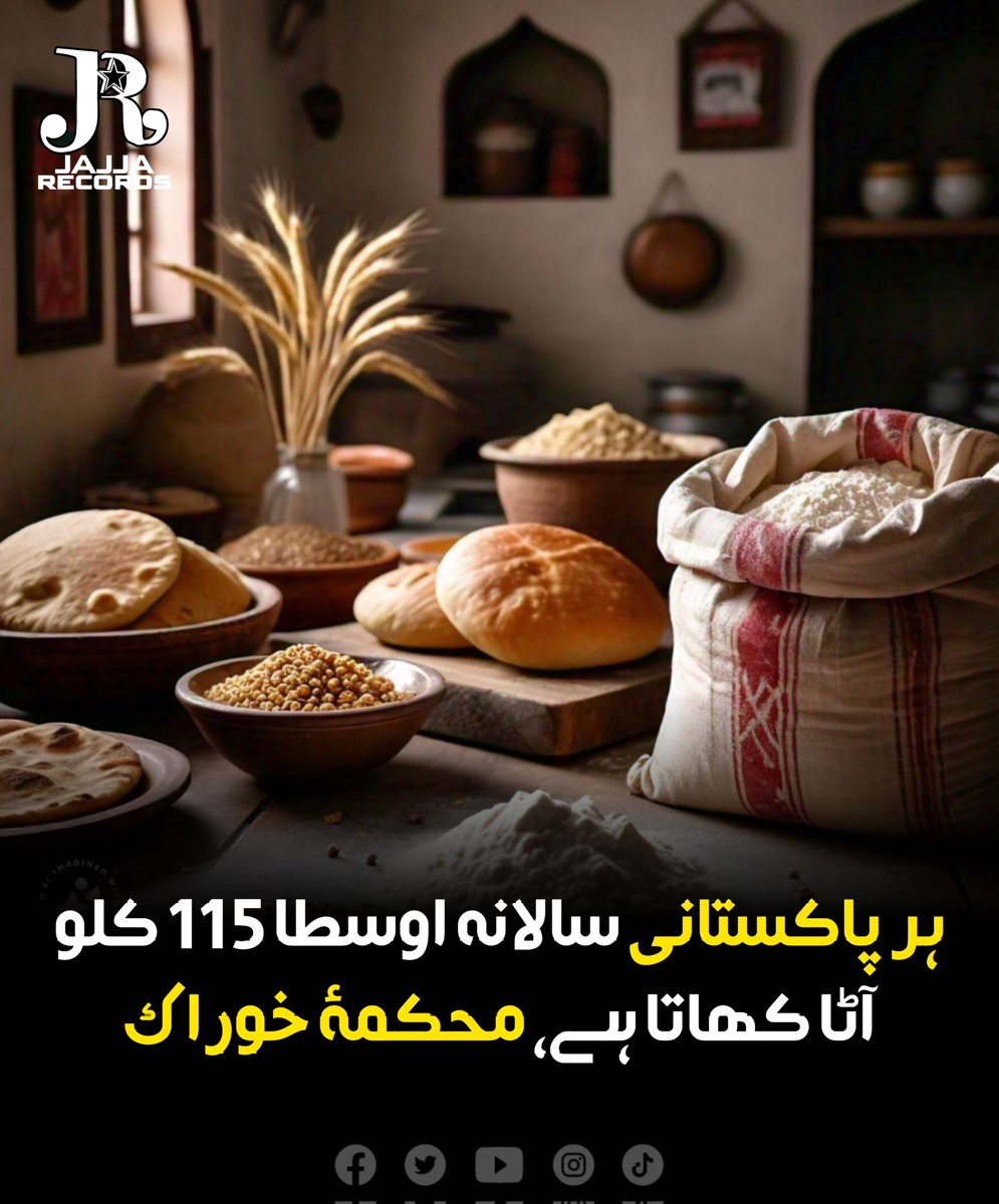 ہر پاکستانی سالانہ اوسطاً 115 کلو آٹا کھاتا ہے #JajjaRecords #NewsByJR #Flour #Wheat #Bread #Pakistan #statistics #May9th_FalseFlag #نو_مئی_یوم_فسطائیت #نو_مئی_بہانہ_PTI_نشانہ #انتشاری_ٹولہ #9MayNeverAgain