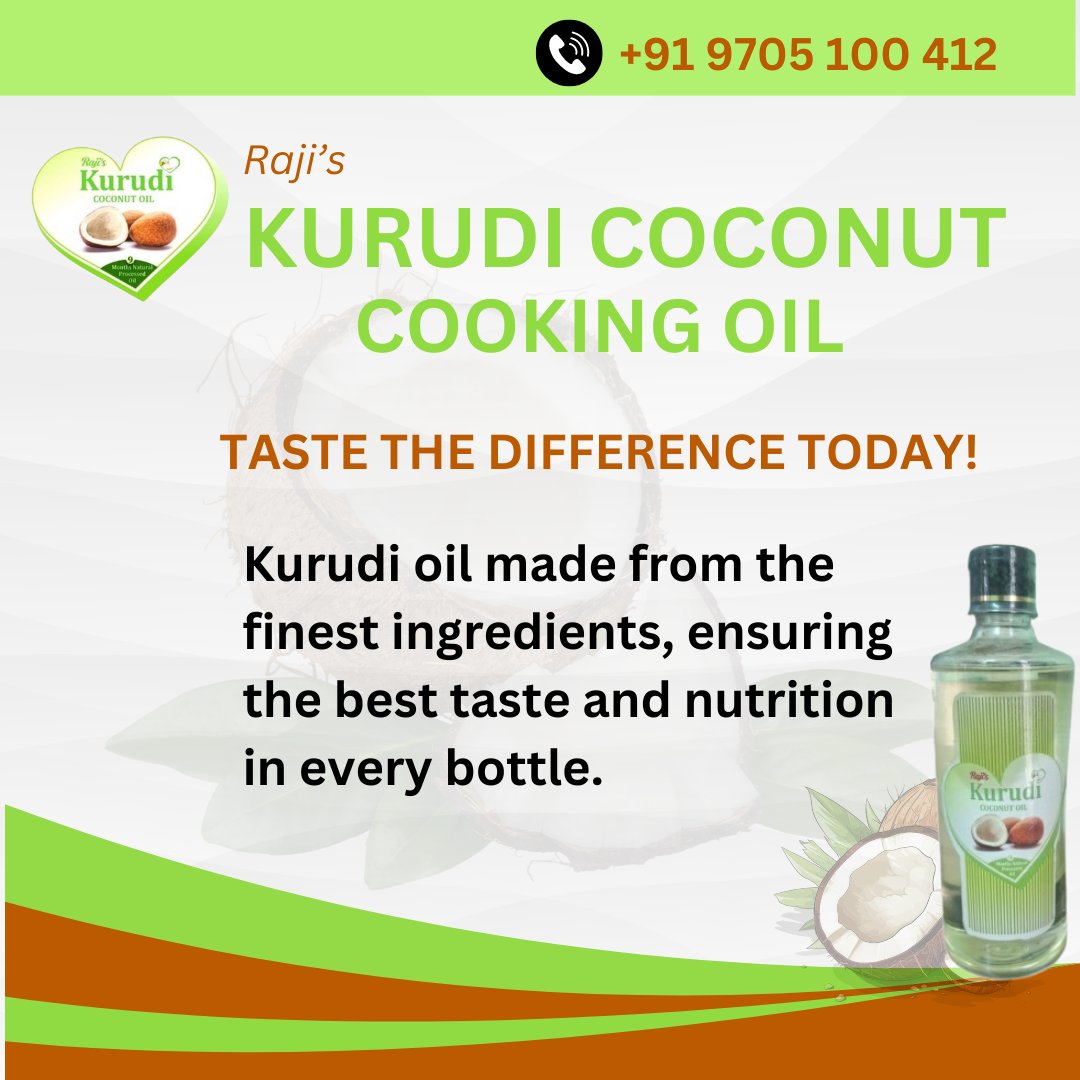 Drive into healthier cooking options with our premium kurudi coconut oil. Made with best coconuts
Contact us for more details:+91 9705 100 412
#CoconutOil #HealthyCooking #Nutrition #CleanEating #Foodie #FoodInspiration #KitchenEssentials #HealthyLiving #CookingTips #ViralFood#