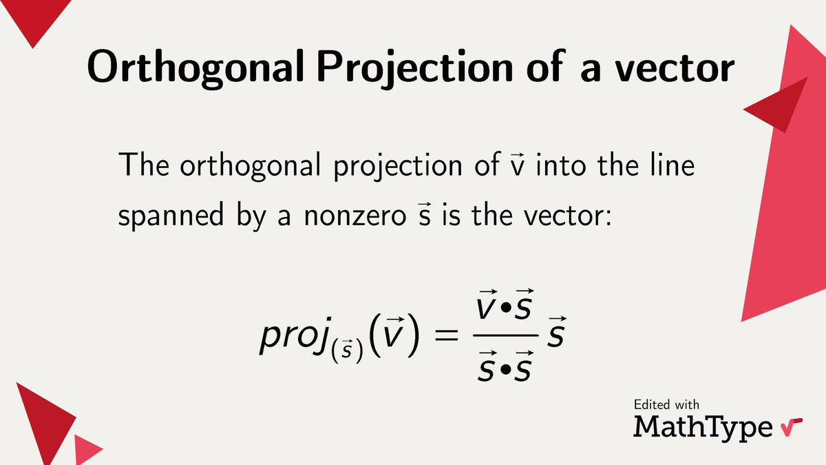 There is a simple and straightforward formula for calculating the components of the orthogonal projection of a vector. As seen in the picture, it is a simple scalar. #MathType #NumberTheory #math #mathematics #mathematical #mathematician #mathproblems #mathfacts