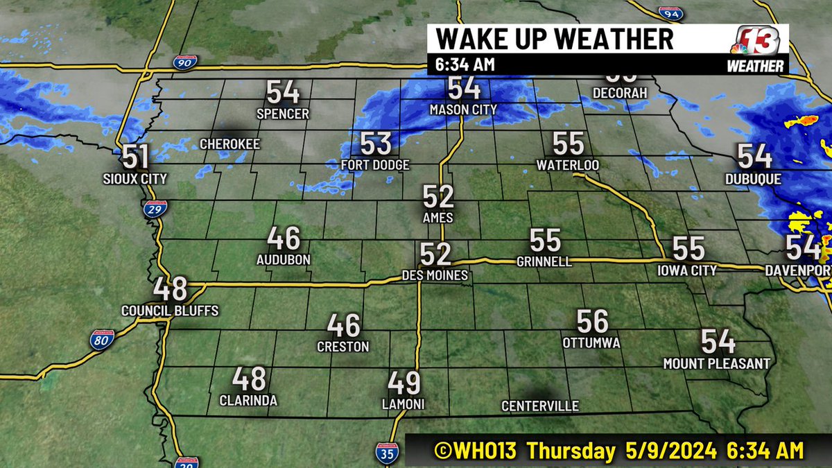 Wake Up Weather: We have clouds and showers in northern Iowa with sunshine this morning in central to southern Iowa. More showers are expected today. #iawx