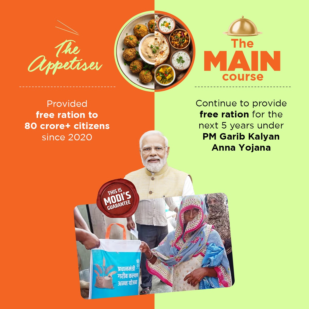 Free ration for the poor for the next 5 years under PM Garib Kalyan Anna Yojana... 

Yes, the 'main course' awaits you!   

#PhirEkBaarModiSarkar #ModiHaiToMumkinHai 
#Bjpeastdelhi #HarshMalhotraBJP