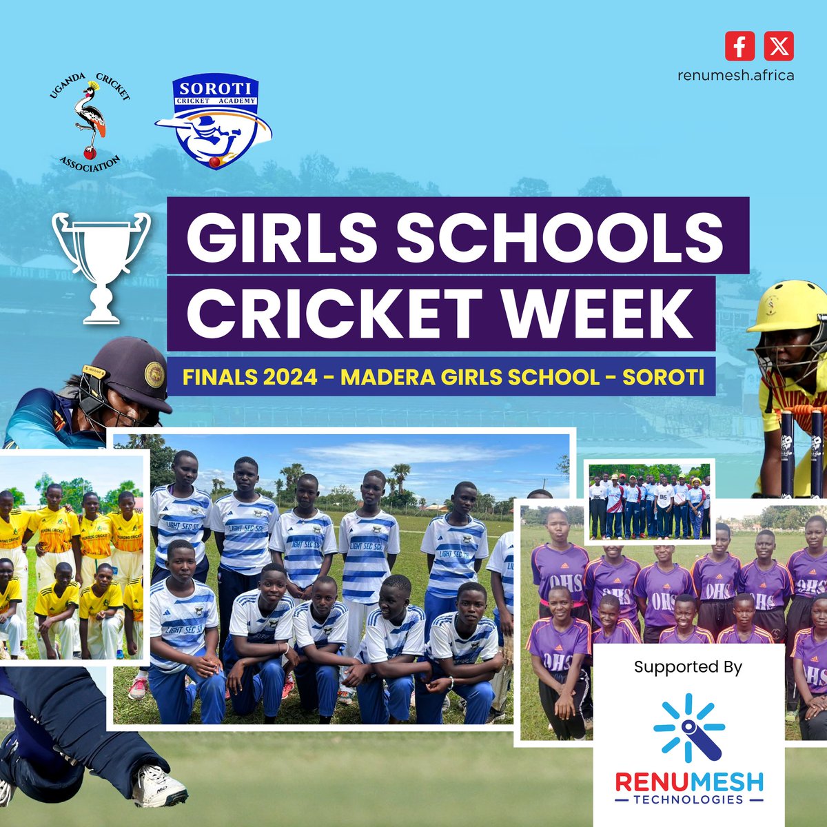 RENUMESH_Tech's tweet photo. One Day to the Cricket Finals!😊

Mark your calendars!  This Saturday, we are heading to Madera Girls School in Soroti for the Grand Finale of the Girls Schools Cricket Week.
Don't miss out on the chance to enjoy the high-speed @eduroam Internet, powered by RENUMESH Technologies. https://t.co/3bnWnq06Ar