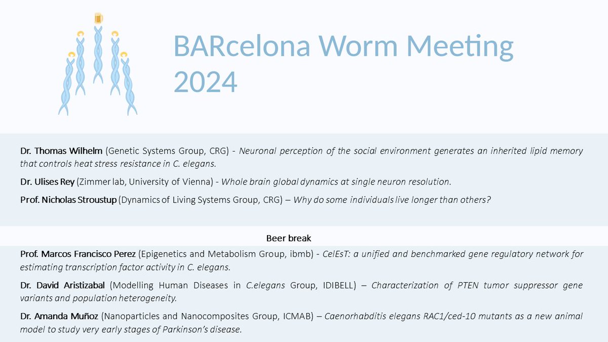 Ready for a new session of #BAR #celegans #meeting Today at 16h at the BlackLab Brewhouse! 🍻🐛
@gusaneros1
