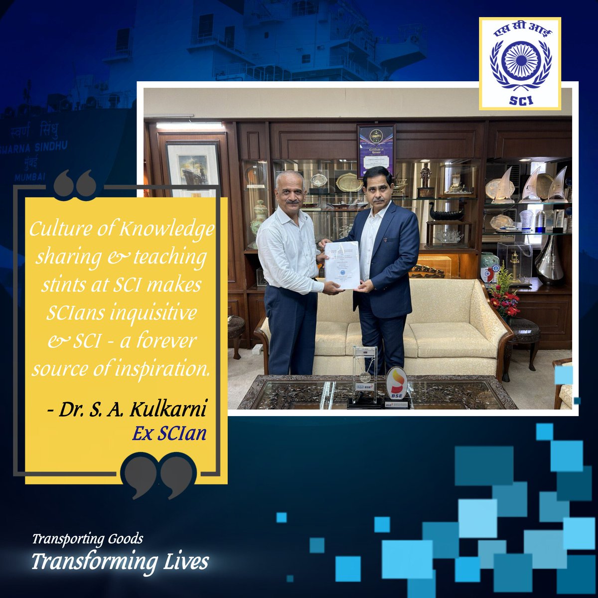 SCI has been #TransformingLives by providing a work culture that stimulates Learning, Research Skills & Inquisitiveness for Personal & Professional Growth. Here is an example of Mr. S A Kulkarni, who went on to obtain PhD after retirement based on the experience he gained at SCI.