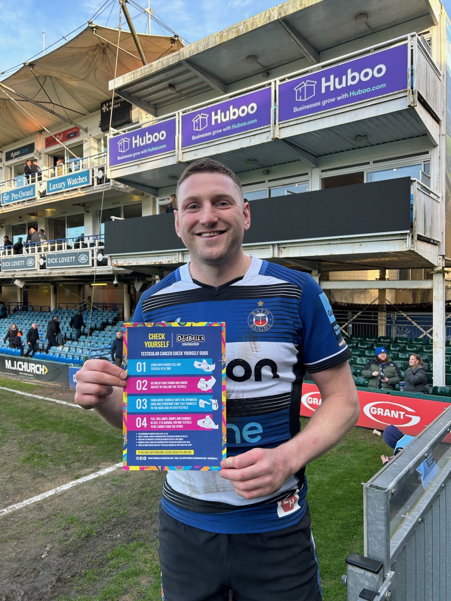 How good to see Finn Russell back in action for @BathRugby in tomorrow night’s @PremRugby game against @FalconsRugby! 🏉🙌 Here’s Finn with a quick reminder to CHECK YOURSELF before the game! 👊 Go well, Finn! 🤝 #TheOddBallsFoundation #CheckYourBalls