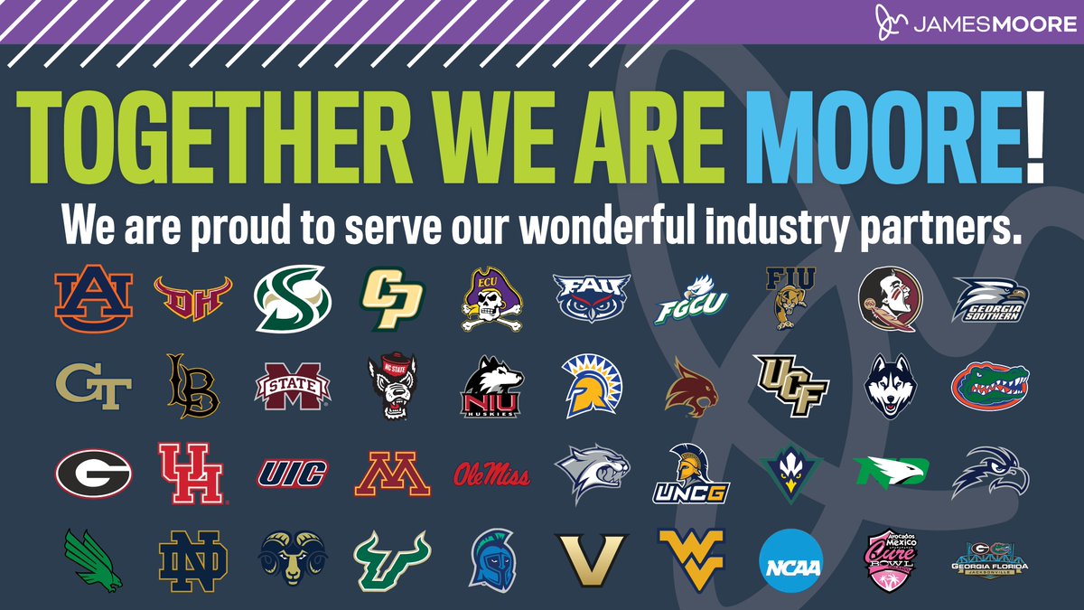 We are so proud and happy to serve each of our industry and institutional partners! It's great to have each of you on our team! Want to join the team? Learn MOORE: jmco.com/industries/col… #SportsBiz #HigherEd