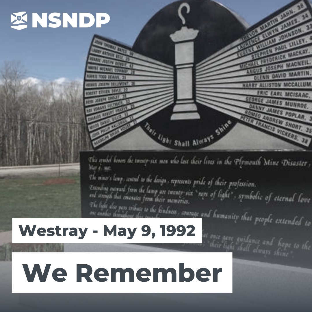 In 1992, the Westray mining disaster took 26 lives. This year marks the 20th anniversary of the Westray Law, created to hold companies criminally responsible for negligence leading to workplace fatality. We honour the lives lost through advocacy to strengthen OHS laws in NS.